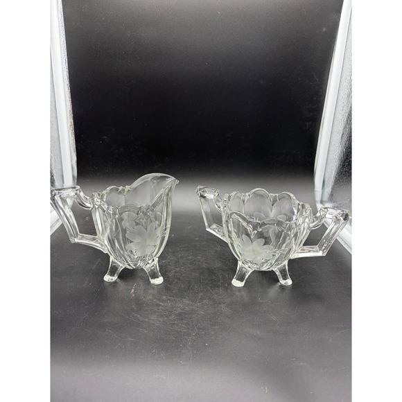Indiana Glass Other - Vintage Indiana Etched Glass Footed Open Sugar & Creamer Set